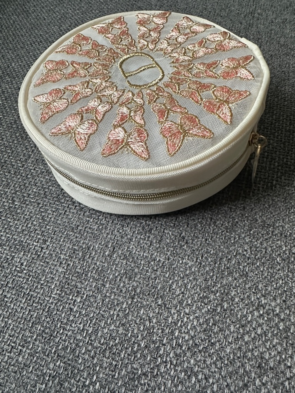 Dior Round Embroidered Butterfly Trousse Pouch in Pink and Gold - Picture 7 of 8